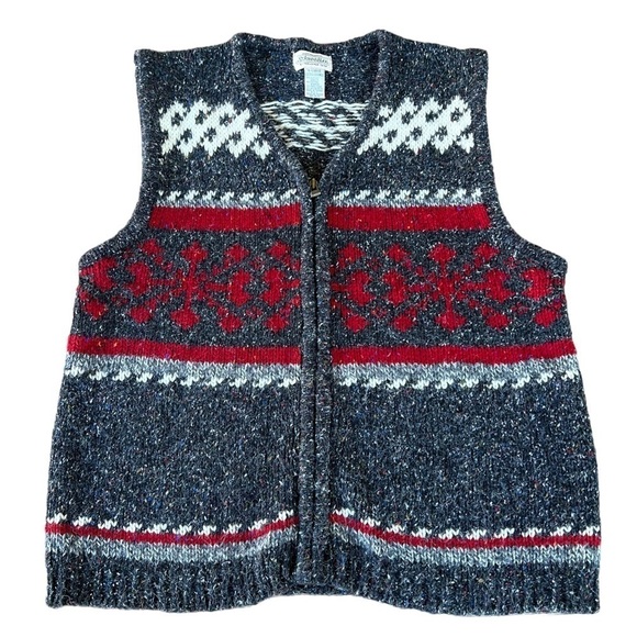 VTG St John’s Bay Fair Isle Snowflake Sweater Vest Red Gray Wool Blend XL Taiwan - Picture 3 of 12